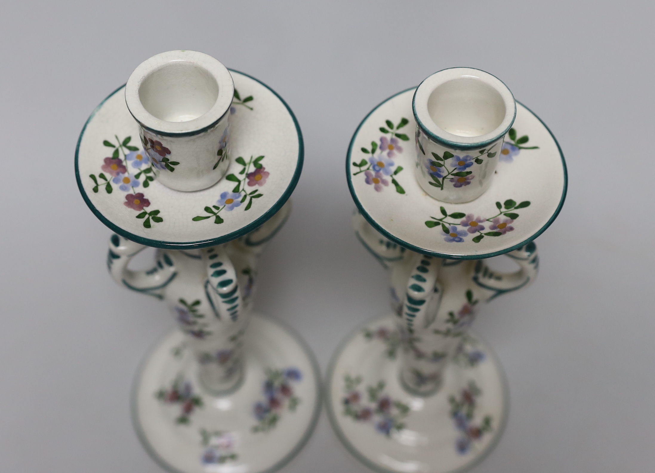 A pair of Wemyss ‘Kintore’ candlesticks, 24cm